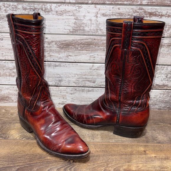 Lucchese 9B Men’s Rich Burgundy dark cherry Cowboy Boots